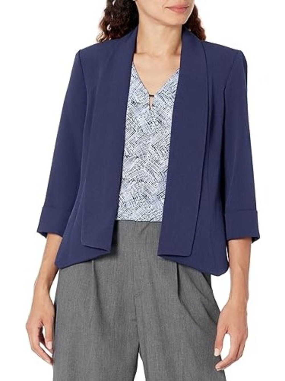 Black Label Evan Picone Open Front Blazer Jacket Womens Size 16 Navy Blue